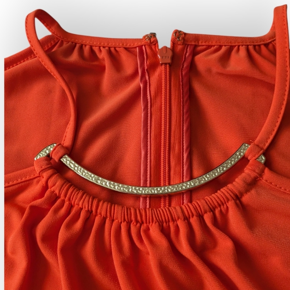 MICHAEL Michael Kors Poppy Orange Gold Tone Halter Cold Shoulder Blouse 1X NWT - Picture 4 of 16